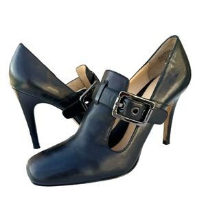 Boutique 9 Limosa Black Leather Buckle Strap Stiletto Heel Pumps Women’s